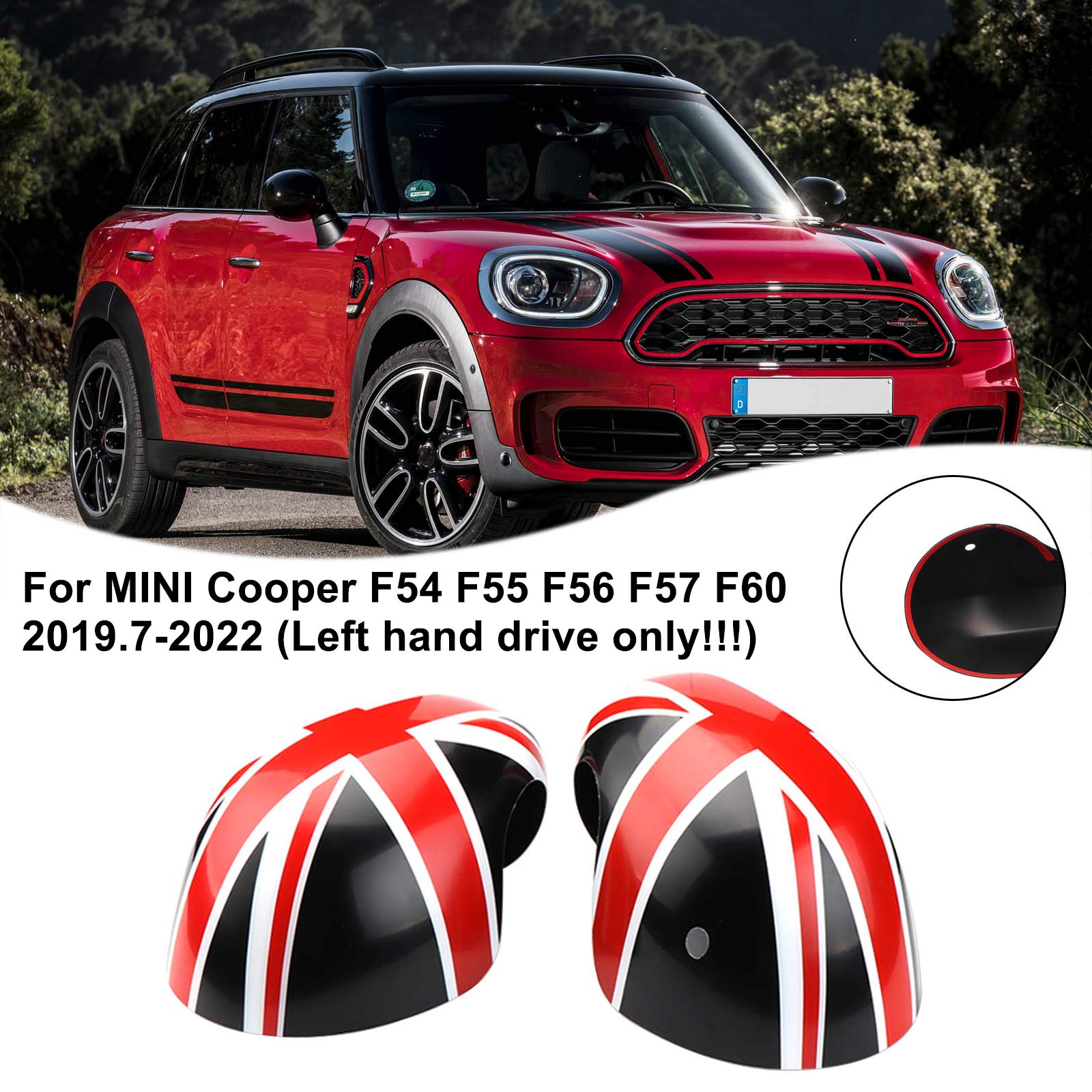 2019-2021 MINI Cooper F54 F55 F56 F57 F60 Union Jack UK Flag Mirror Covers for Black/Red Generic