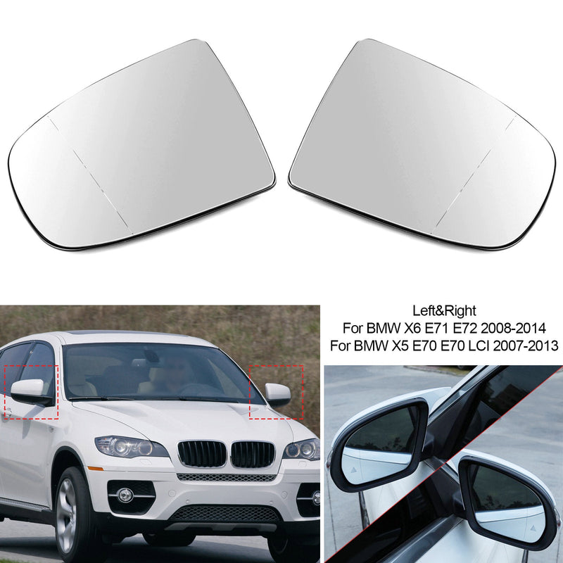 زوج مرآة جانبية ساخنة للجناح زجاج أبيض لسيارة BMW X5 X6 E70 E71 E72 2008-2014 Generic