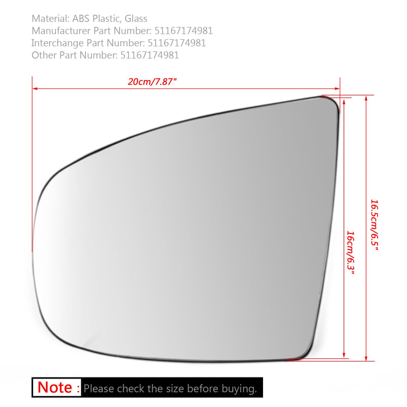مرآة جانبية للجناح الأيسر ساخنة زجاج أبيض لسيارة BMW X5 X6 E70 E71 E72 2008-2014 Generic