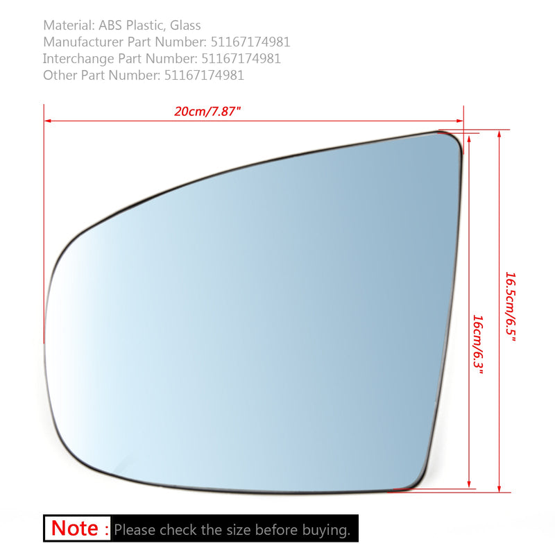 زوج مرآة جانبية ساخنة للجناح زجاج أزرق لسيارة BMW X5 X6 E70 E71 E72 2008-2014 Generic