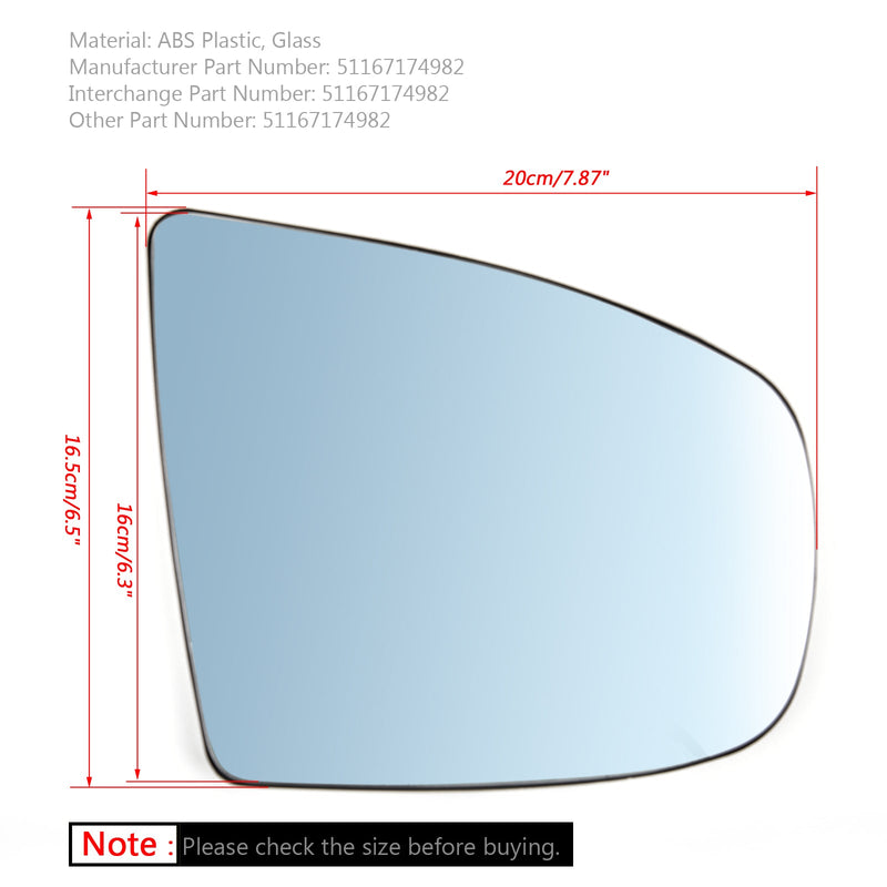 مرآة جانبية للجناح الأيمن ساخنة زجاج أزرق لسيارة BMW X5 X6 E70 E71 E72 2008-2014 Generic