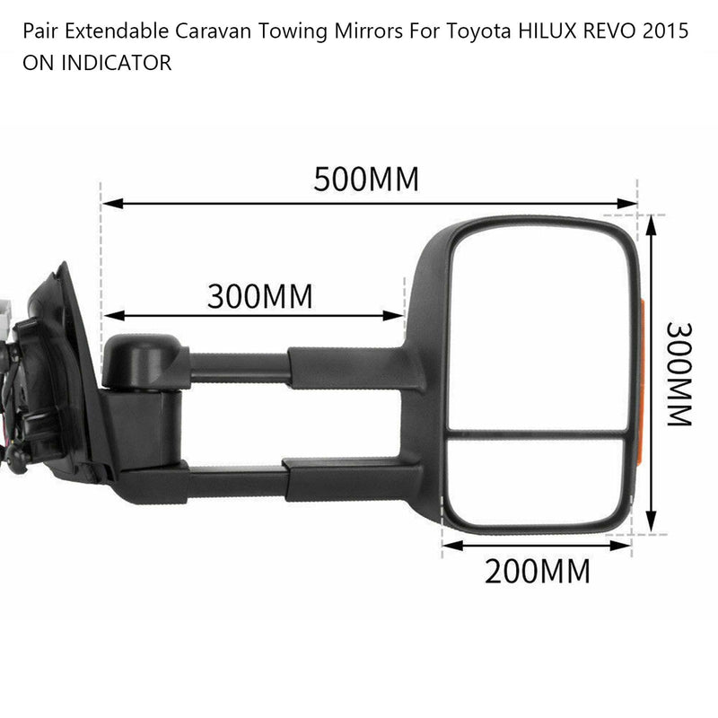 Par de espejos de remolque de caravana extensibles para Toyota HILUX REVO 2015 ON INDICATOR Generic