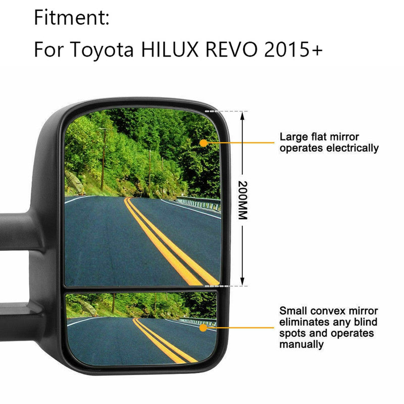 Par de espejos de remolque de caravana extensibles para Toyota HILUX REVO 2015 ON INDICATOR Generic