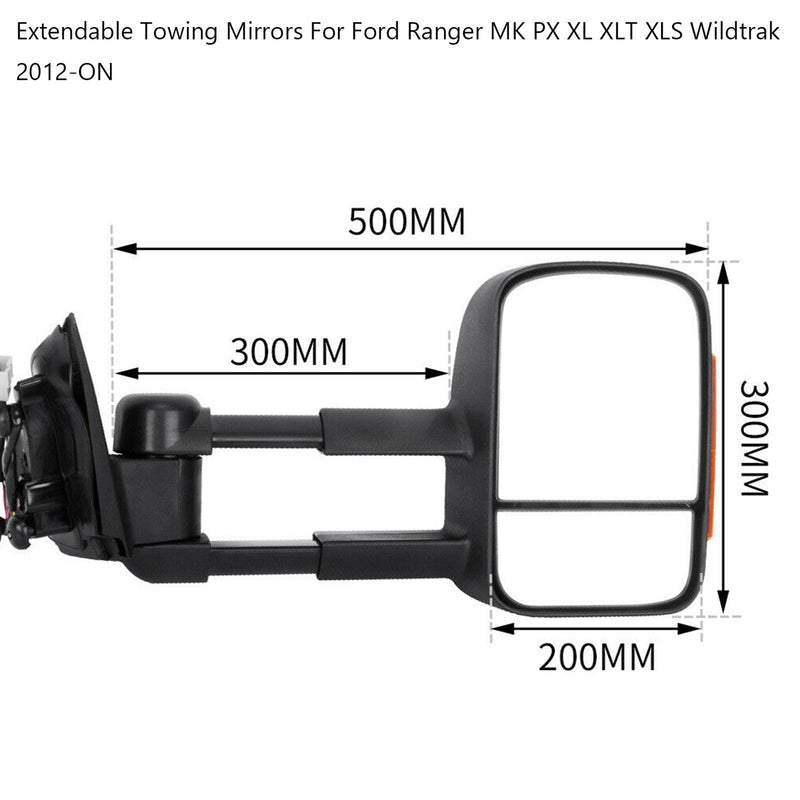 Espejos de remolque extensibles para Ford Ranger MK PX XL XLT XLS Wildtrak 2012-ON