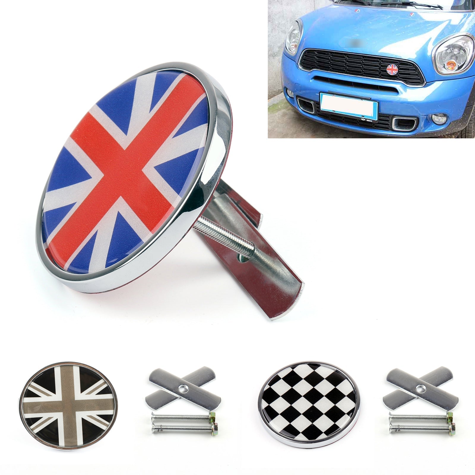 Metal Front Grill Badge w/ Holder For MINI Cooper R50 R55 R56 R57 R58 R60 Generic