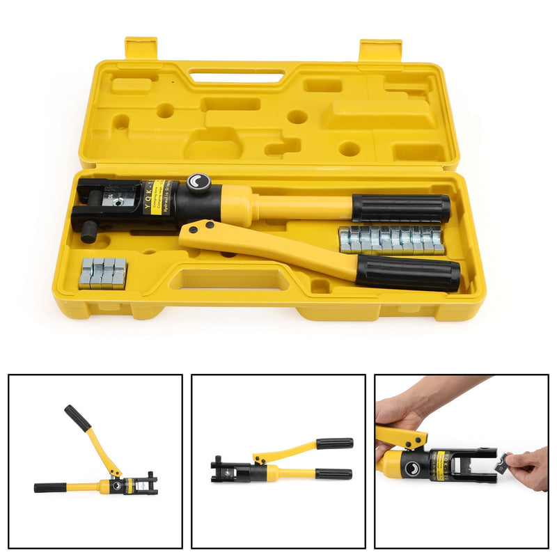 10 Ton Improved Hydraulic Wire Battery Cable Lug Terminal Crimper & 8 Dies