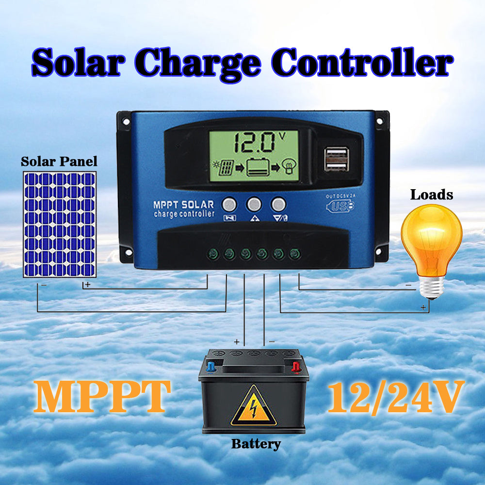 Controlador de carga del regulador del panel solar MPPT 30/40/50/60/100A 12V/24V Seguimiento de enfoque automático 