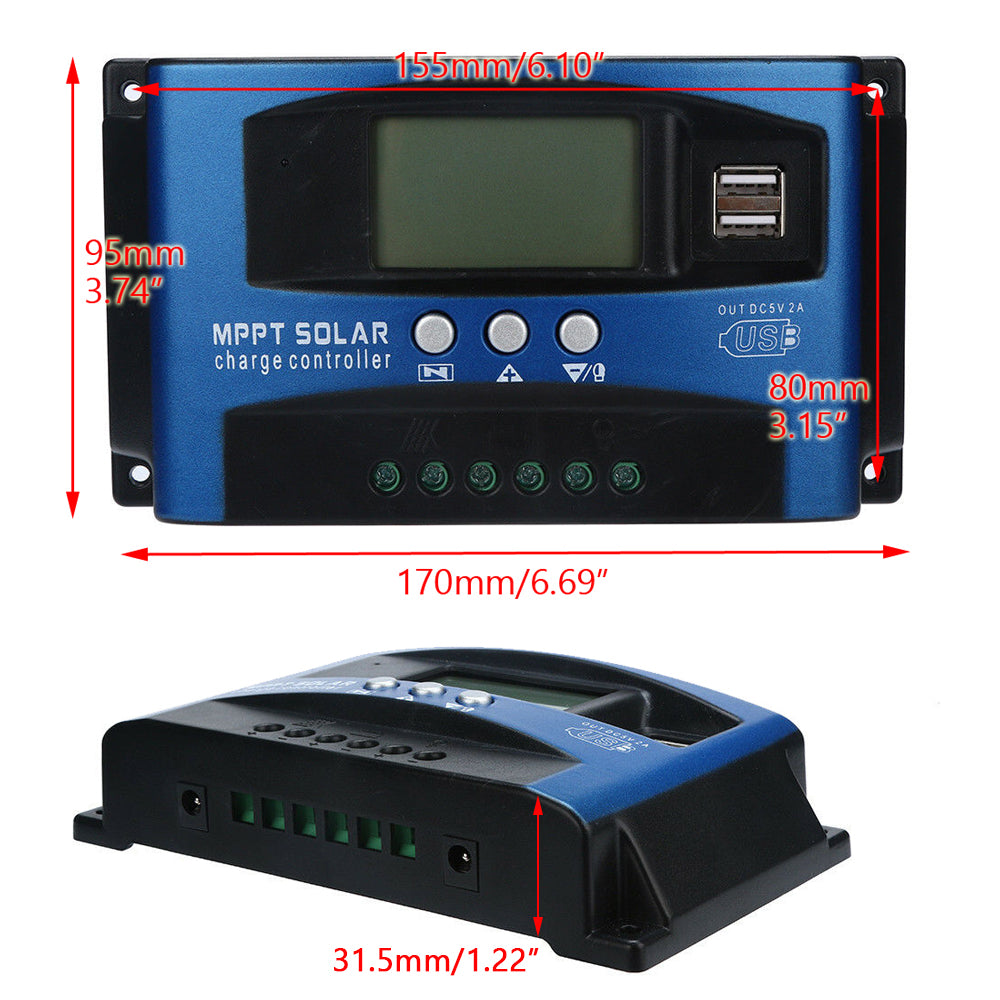 Controlador de carga del regulador del panel solar MPPT 30/40/50/60/100A 12V/24V Seguimiento de enfoque automático 