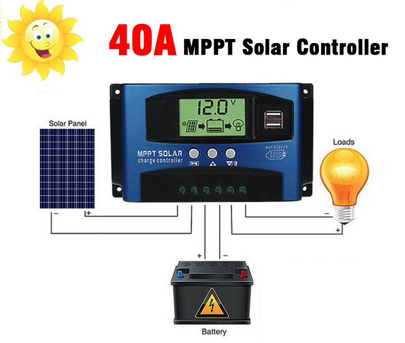 Controlador de carga del regulador del panel solar MPPT 30/40/50/60/100A 12V/24V Seguimiento de enfoque automático 