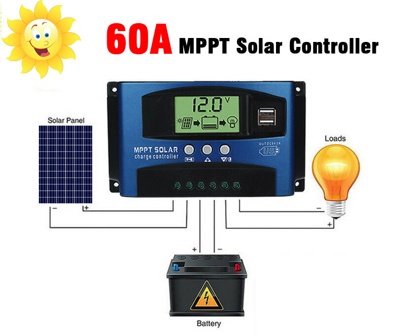 Controlador de carga del regulador del panel solar MPPT 30/40/50/60/100A 12V/24V Seguimiento de enfoque automático 