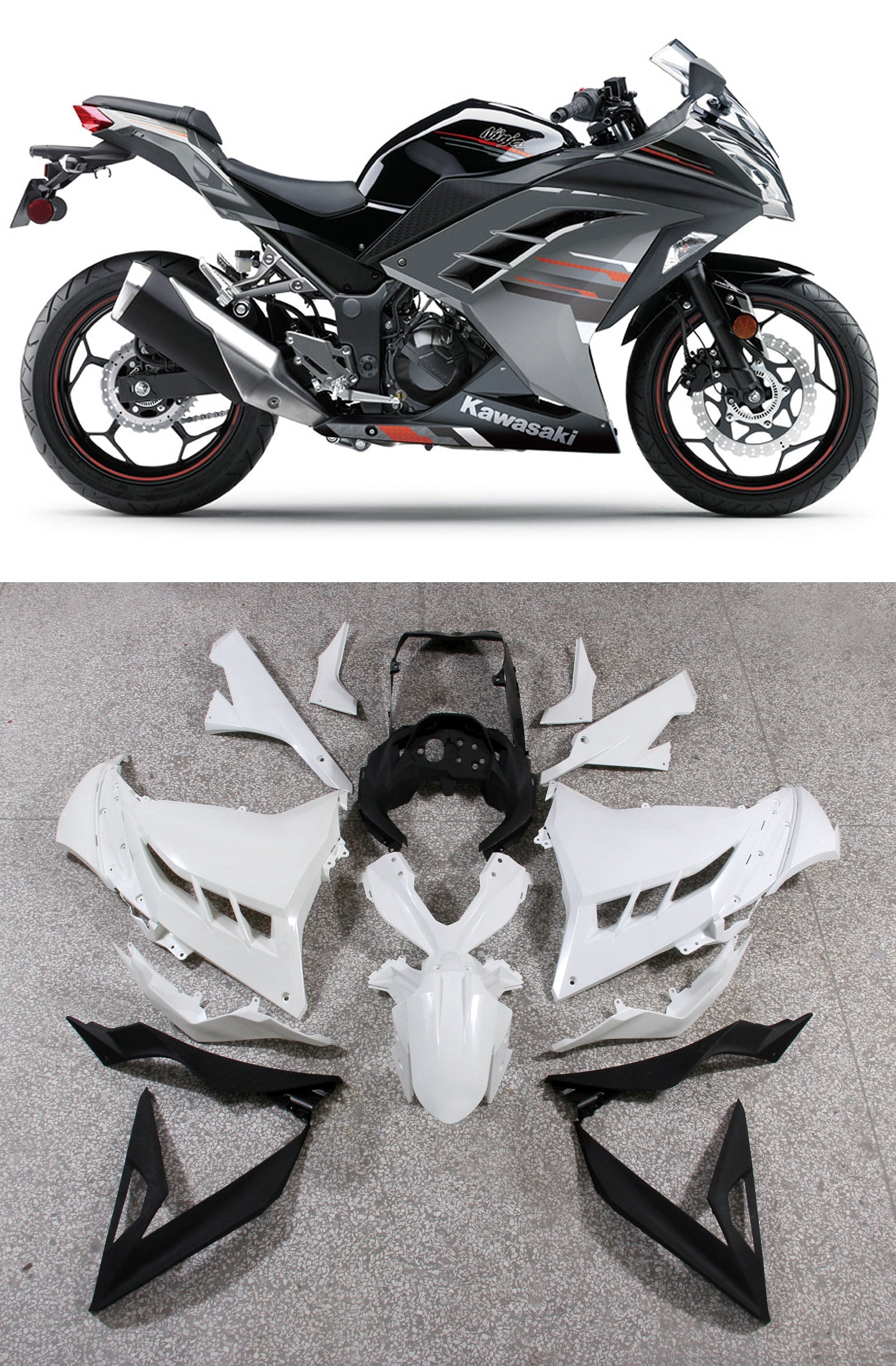 Fairings 2013-2024 Plastics Kawasaki Ninja 300R EX300R Grey Black Ninja  Generic