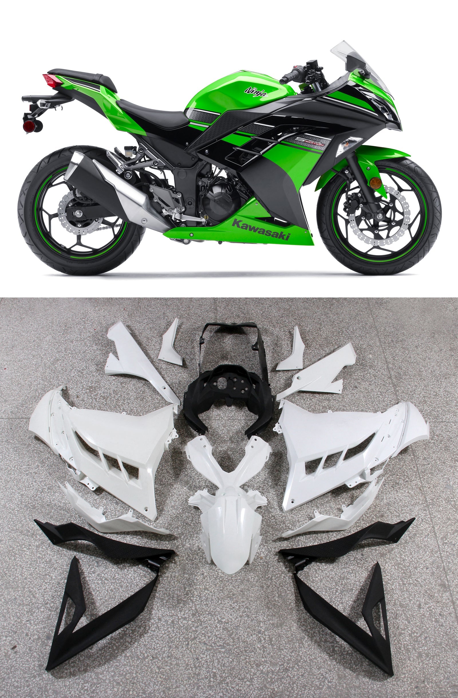 Fairings 2013-2017 بلاستيك كاواساكي نينجا 300R EX300R Green Ninja Racing Generic