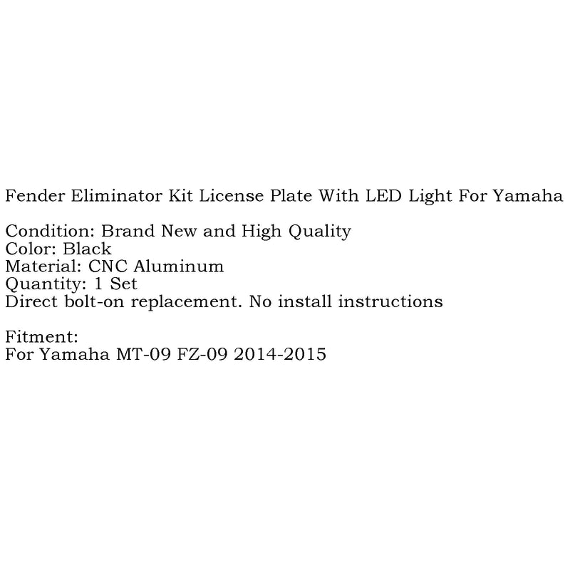 Para Yamaha MT-09 FZ-09 2014-15 Tail Tidy Fender Eliminator License Plate Bracket Generic