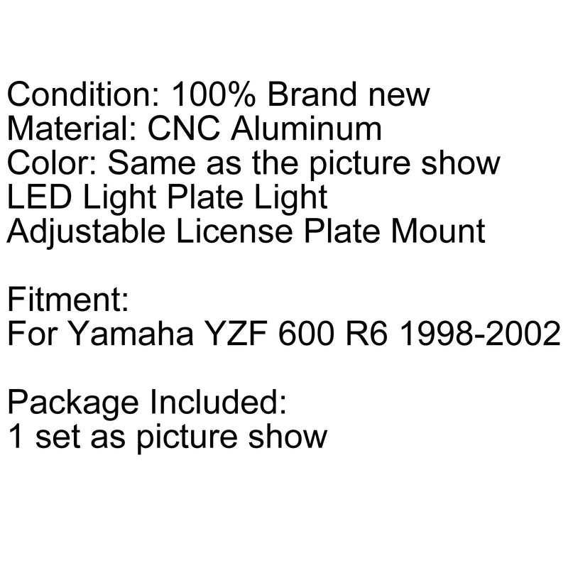Soporte de montaje de matrícula ajustable para Yamaha YZF600 R6 YZF-R6 98-02 genérico