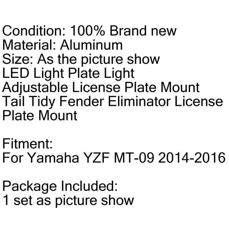 Soporte de guardabarros soporte para matrícula luz LED para Yamaha MT-09 FZ-09 2014-2016 genérico