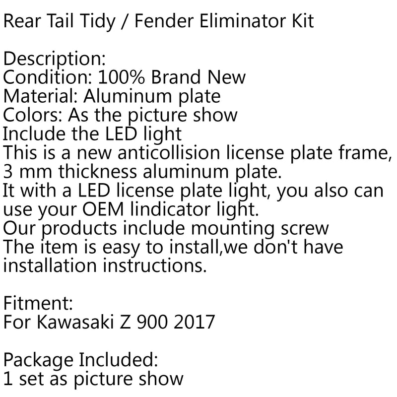 طقم مزيل الحاجز الخلفي الذيل لوحة ترخيص مرتبة لكاواساكي Z900 2017 LED عام