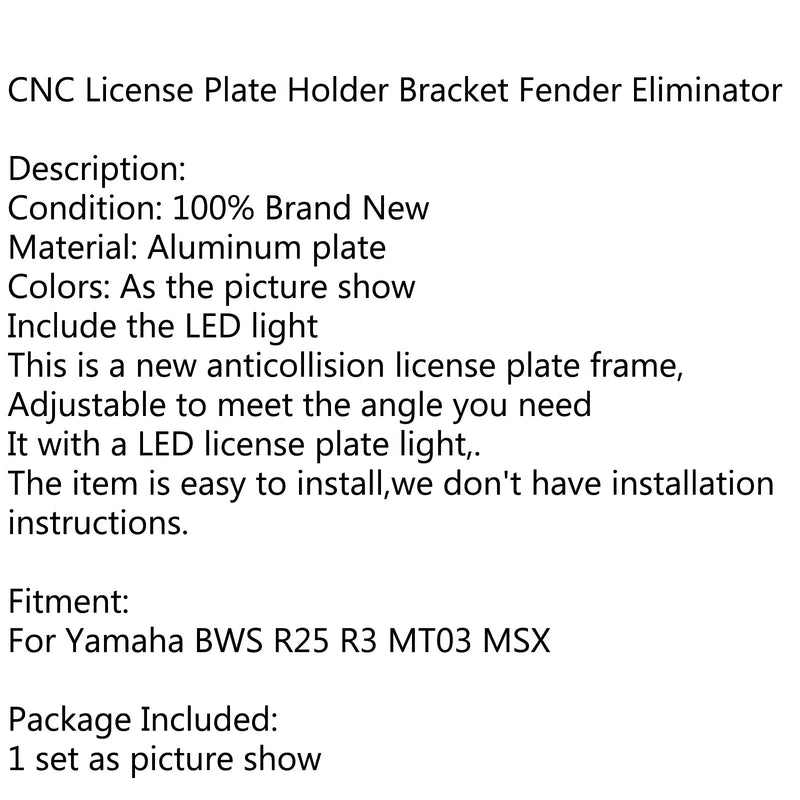 Soporte para placa de matrícula CNC eliminador de guardabarros para Yamaha BWS R25 R3 MSX genérico