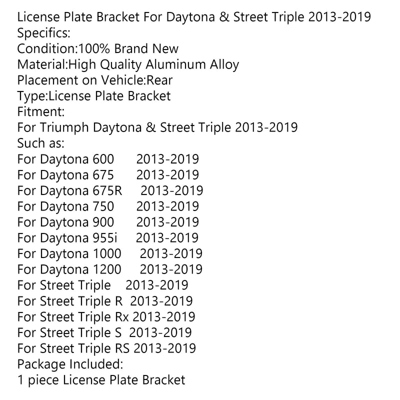 حامل لوحة ترخيص CNC من أجل Triumph Daytona &amp; Street Triple 2013-2019 Generic