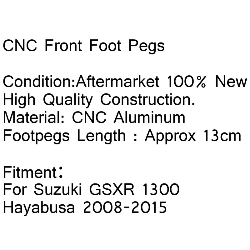 Estriberas para reposapiés de piloto delantero para Suzuki GSXR 1300 Hayabusa 2008-2015 negro genérico