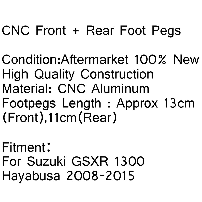 Reposapiés Estribos Soportes Para Suzuki GSXR 1300 Hayabusa 2008-2015 Negro Genérico