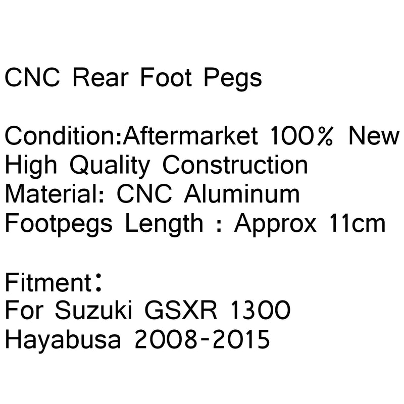 Estriberas para reposapiés de pasajero trasero para Suzuki GSXR 1300 Hayabusa 2008-2015 negro genérico