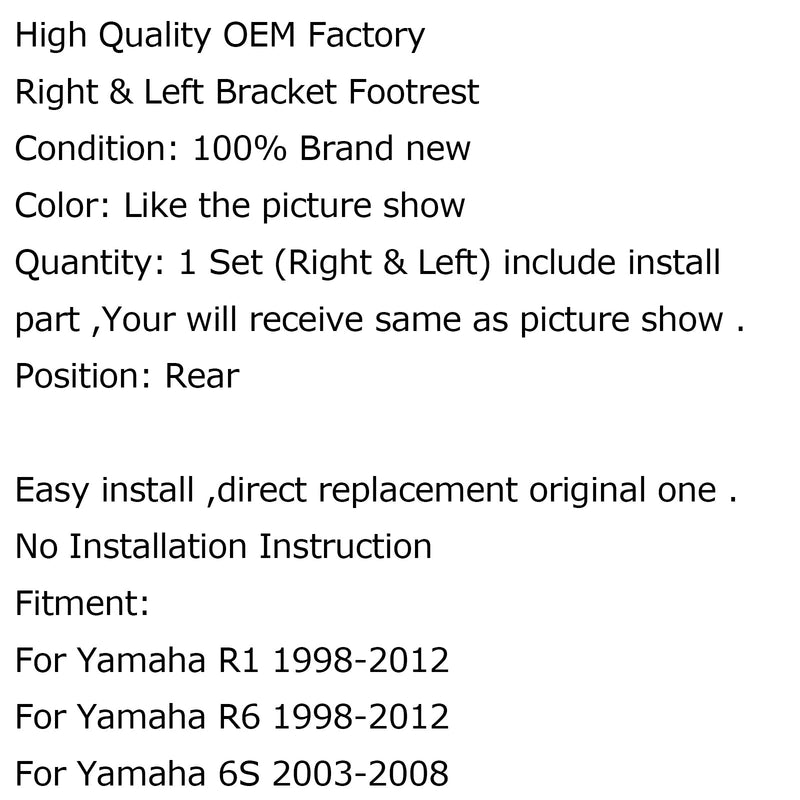 أوتاد قدم الراكب الأمامي أو الخلفي للراكب الأمامي من أجل Yamaha R1 R6 98-12 R6S Generic