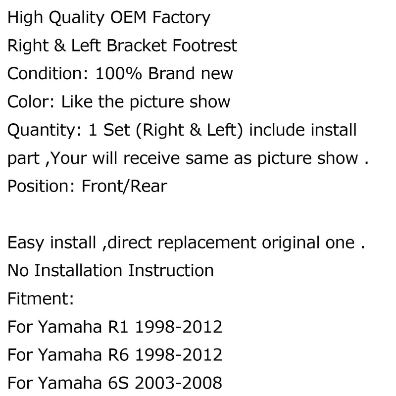 أوتاد قدم الراكب الأمامي أو الخلفي للراكب الأمامي من أجل Yamaha R1 R6 98-12 R6S Generic