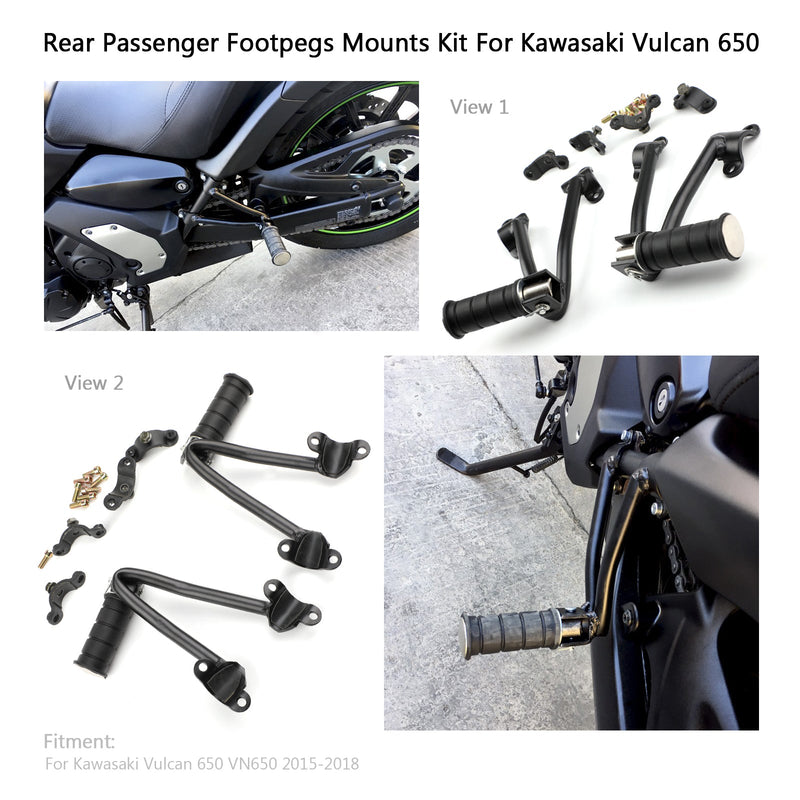 Soporte de clavija de pie de pasajero trasero para Kawasaki Vulcan 650 VN650 2015+ negro genérico