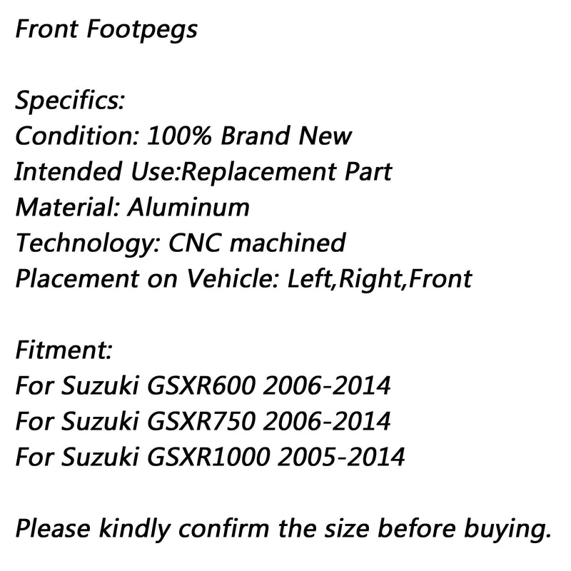 Reposapiés delantero para Suzuki GSXR600 GSXR750 2006-2014 GSXR1000 2005-2014 genérico