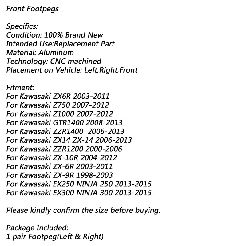 Reposapiés delantero para Kawasaki ZX6R Z750 Z1000 ZX9R ZX10R EX250 NINJA 250 genérico