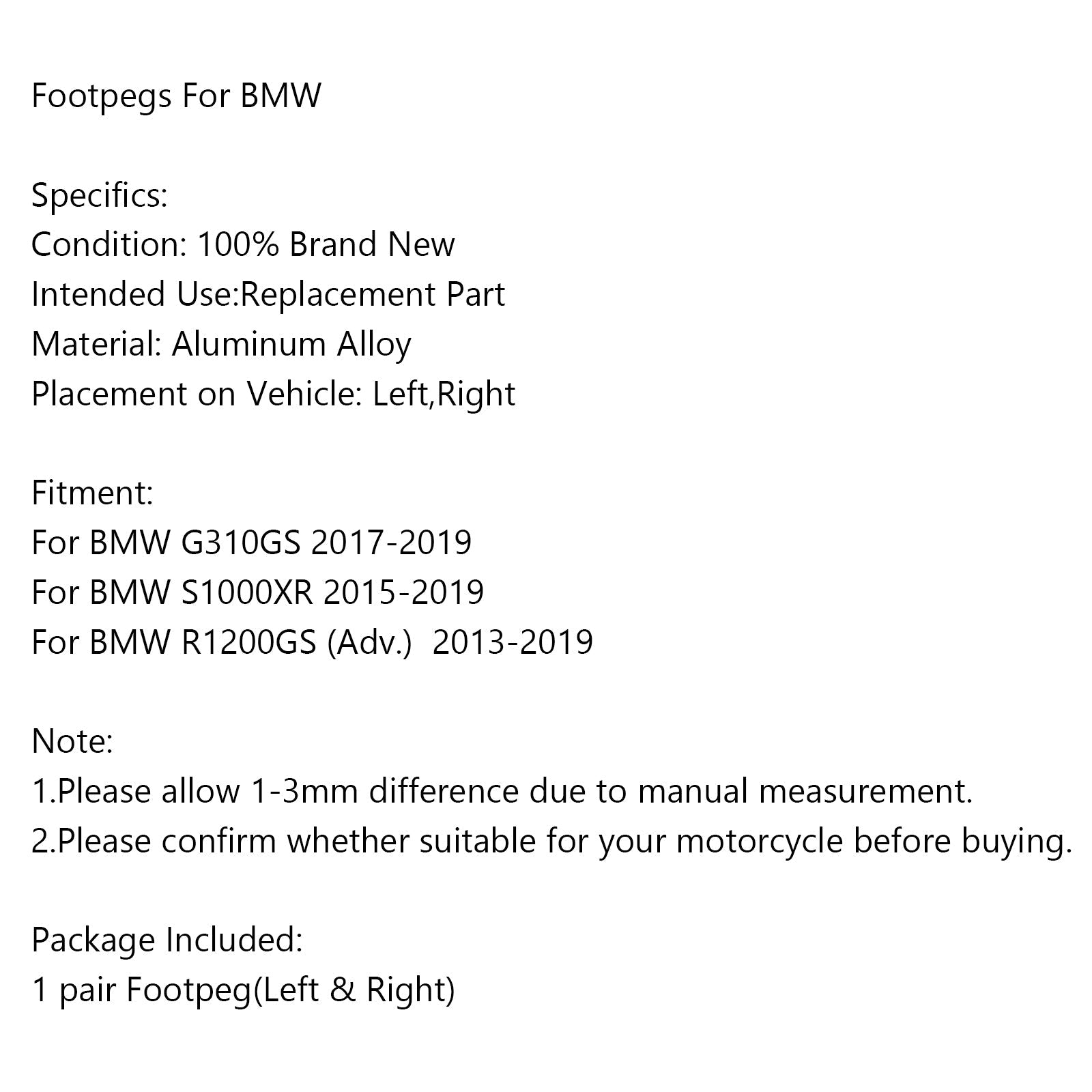 أوتاد القدم باستخدام الحاسب الآلي مساند للقدمين لسيارات BMW G310GS 17-19 S1000XR 15-19 R1200GS (Adv.) 13-19 عام