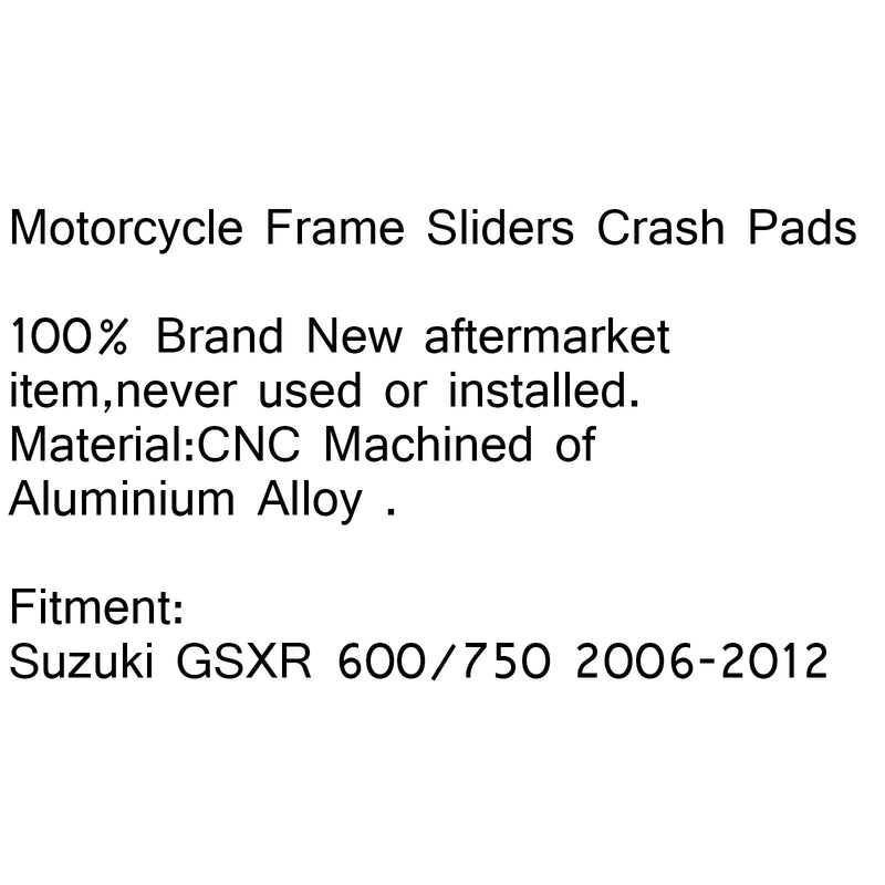 CNC Frame Sliders Crash Pads izquierda derecha para Suzuki GSXR 600/750 2006-2012 genérico