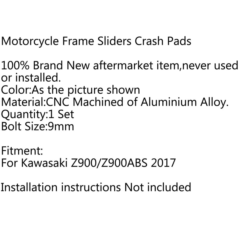 CNC Frame Sliders Crash Pad Cover Protector Guard para Kawasaki Z900 2017 Genérico