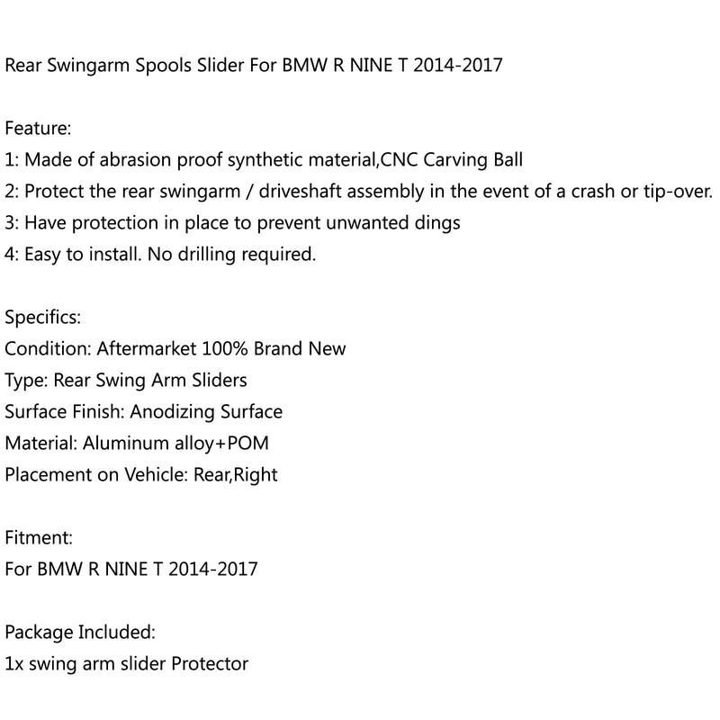 CNC دراجة نارية Swingarm بكرات المنزلق لسيارات BMW R تسعة T 2014-2017 عام