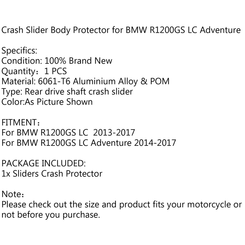 Carcasa de transmisión trasera Cardan Crash Slider Protector para BMW R1200GS LC ADV 13-17 Genérico