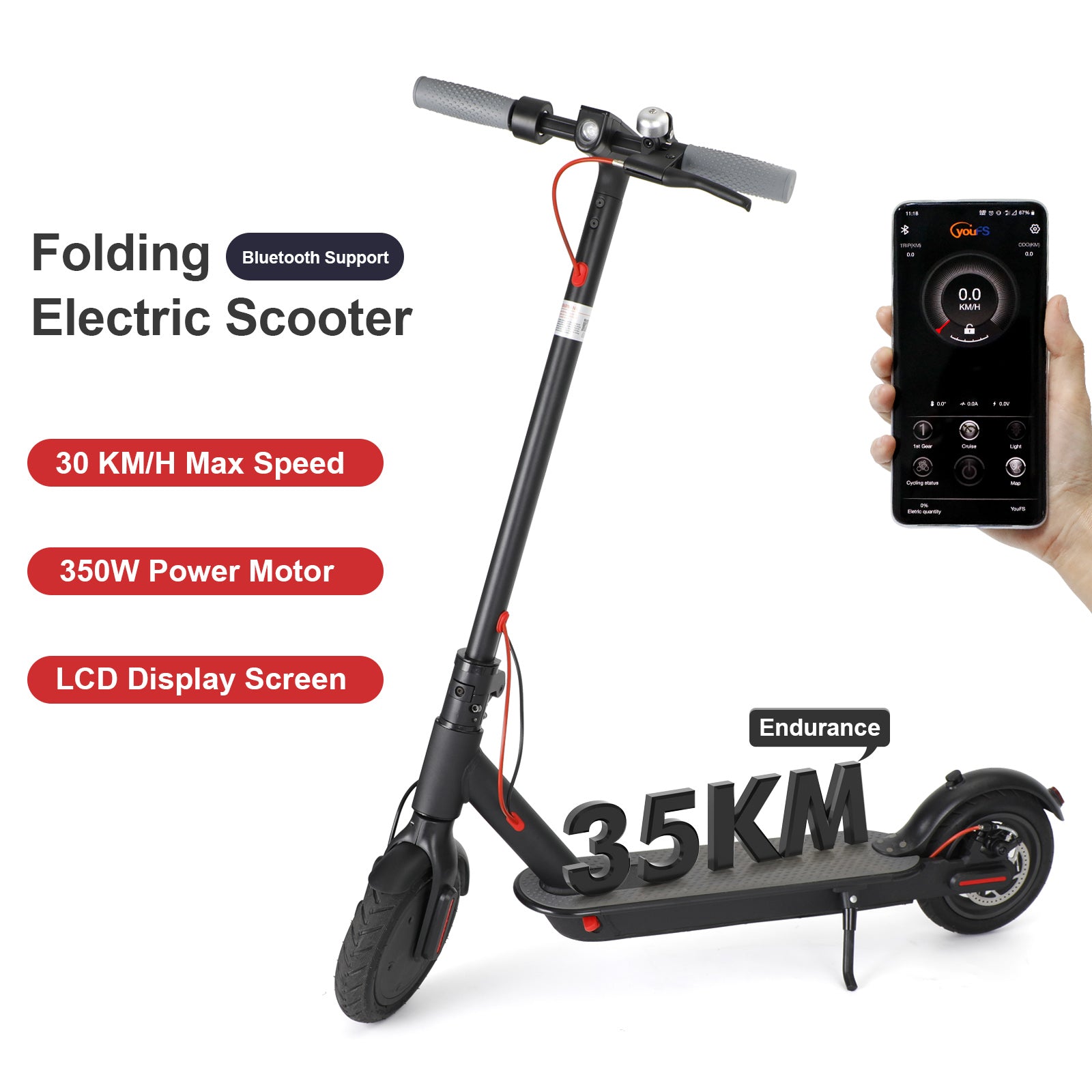 8.5" Folding Electric Scooter With app 350W 35KM Range 30km/h City Commute