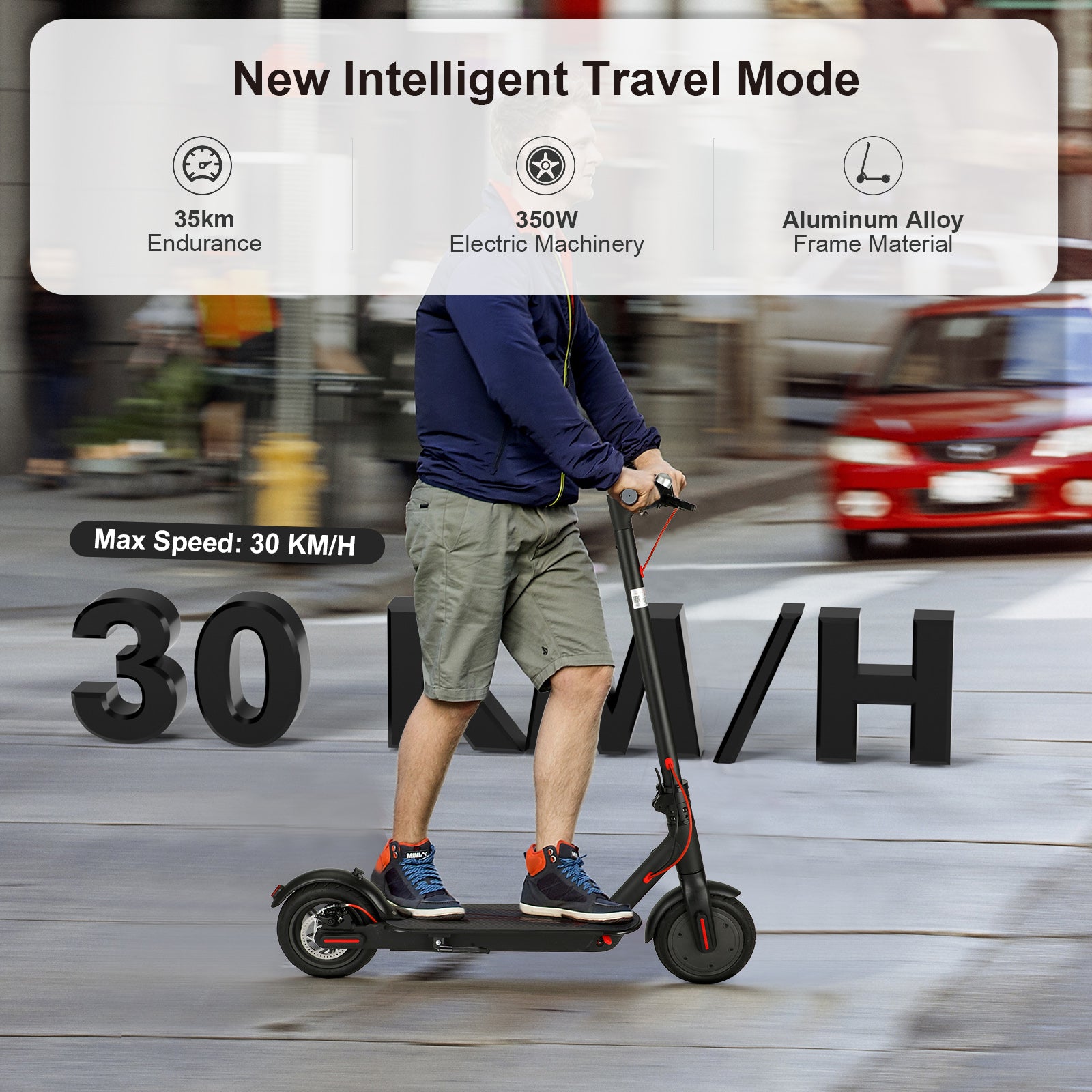 8.5" Folding Electric Scooter With app 350W 35KM Range 30km/h City Commute