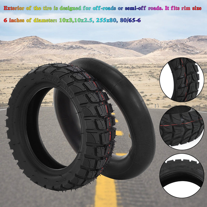 10x3"/255x80 Off-Road Outer Tyre+innerTube For KUGOO M4 Zero etc 80/65-6