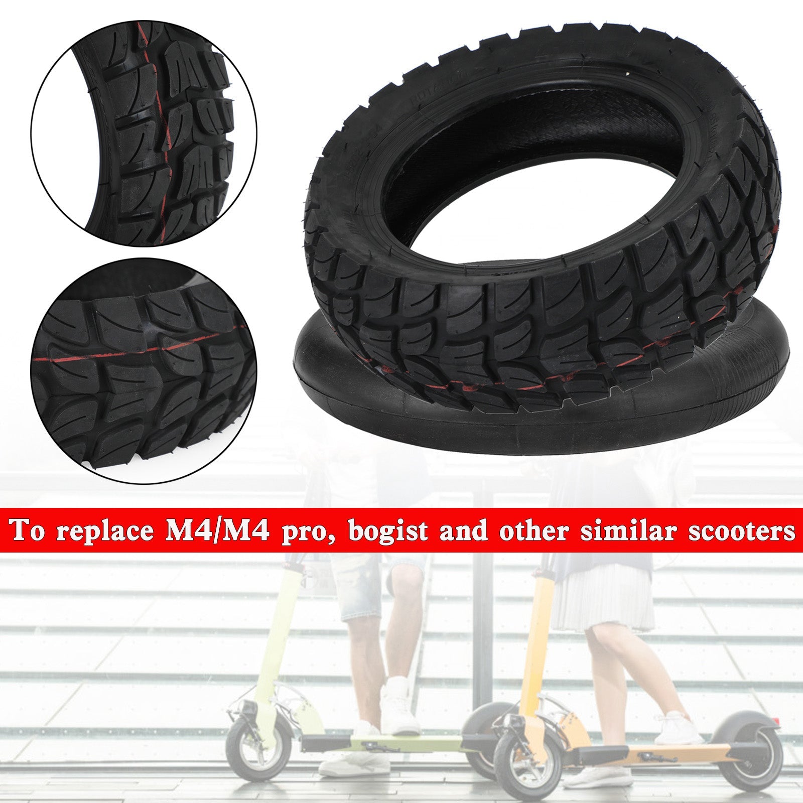 10x3"/255x80 Off-Road Outer Tyre+innerTube For KUGOO M4 Zero etc 80/65-6