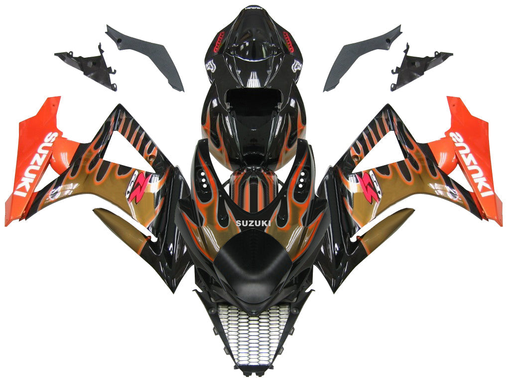 Fairings 2007-2008 Suzuki GSXR 1000 Black & Orange Gold Flame  Generic