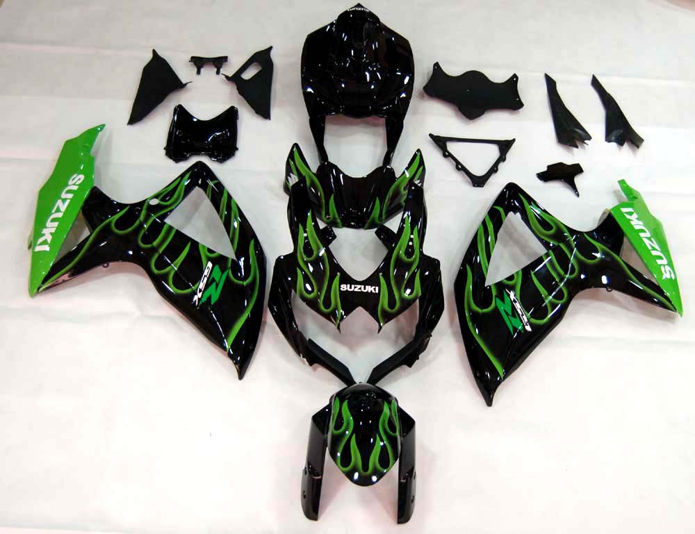 Fairings 2008-2010 Suzuki GSXR 600 750 Black & Green Flame GSXR  Generic