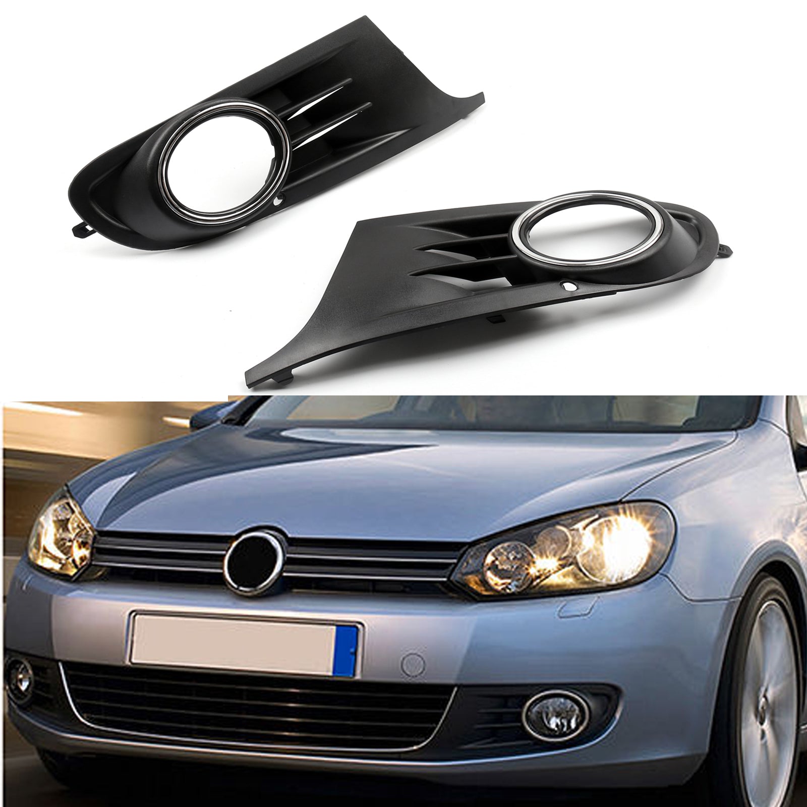 Fog Light Grille Covers Pair For (10-14) VW MK6 Golf/Jetta Sportwagen Open Vent