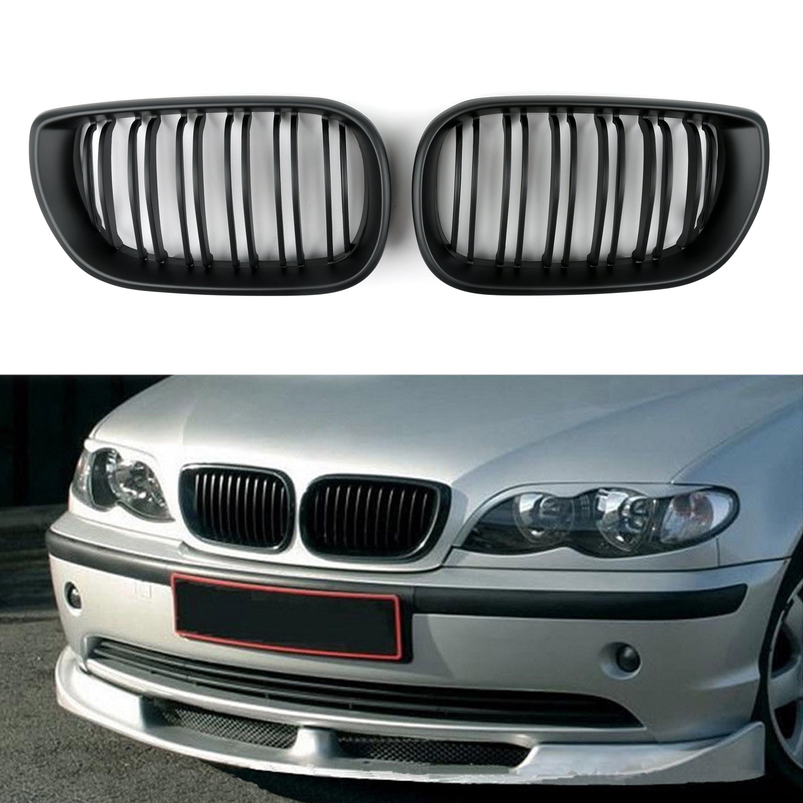 Front Kidney Grill Double Rib For BMW E46 3 Series 4 Door 2002-2005 Generic