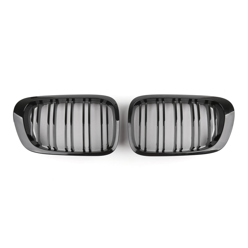 Double Line Front Hood Grille Grills Gloss Black For BMW E46 2-Door 1998-2001