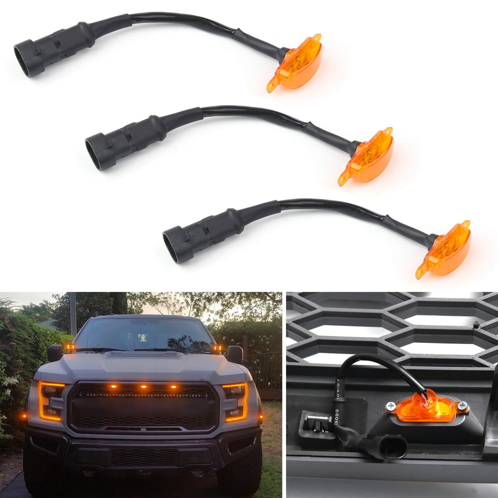 3X Bumper Grille LED Light Grill For Ford F-150 F150 2015 - 2019 Raptor Style