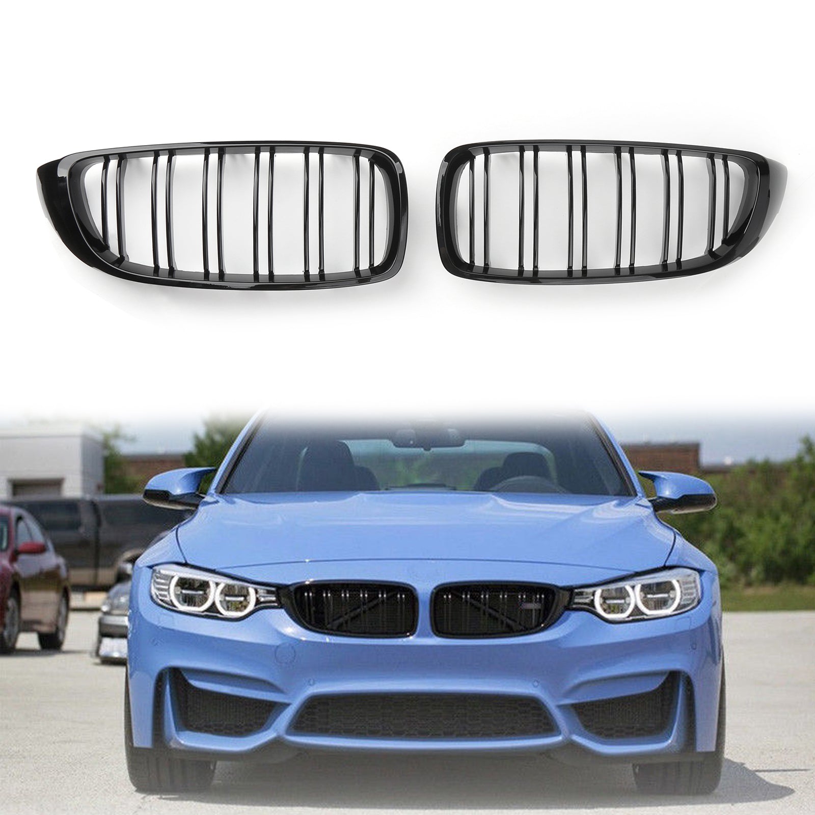 Kidney Grille Dual Slat M4 Sport Grill For BMW F32 F33 F36 F82 (2014+) Gloss Black