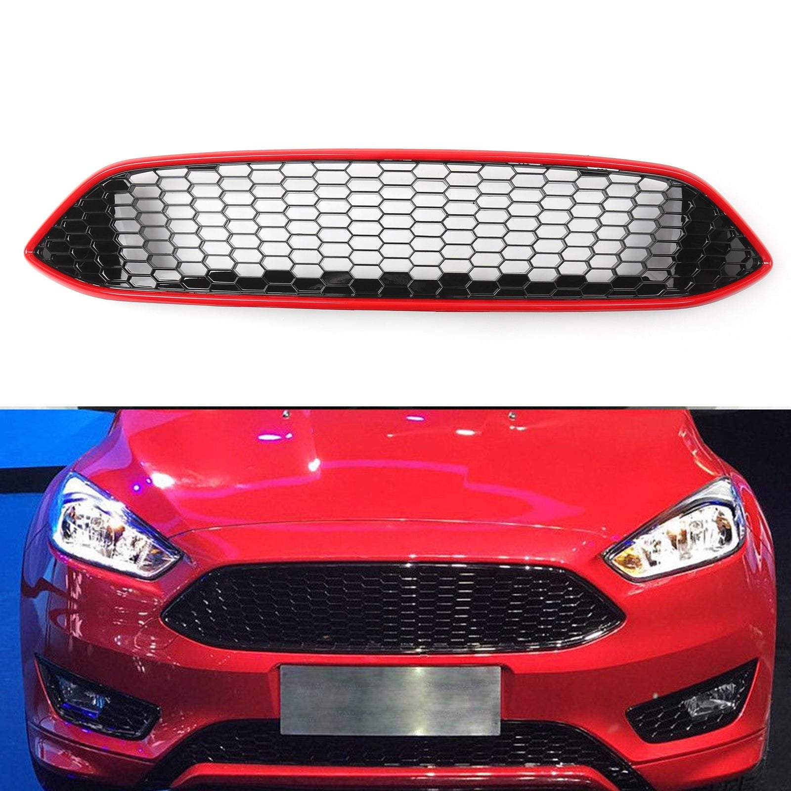 Front Bumper Grille ABS Gloss Black Honeycomb For Ford Focus (2015-16) Generic