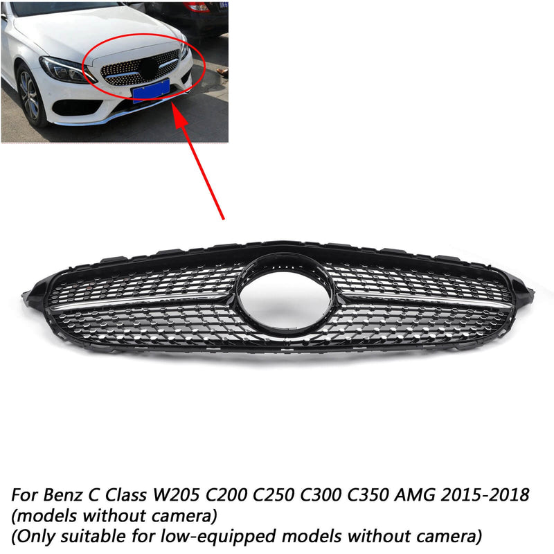 W205 C Class C250 C300 C400 2015-2018 Benz New Front Diamond Grill استبدال مصبغة
