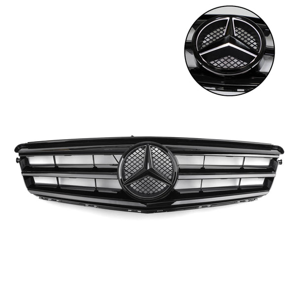 Front Upper Grill Fit Benz C Class W204 W/LED Emblem C300/C350 08-14 Black