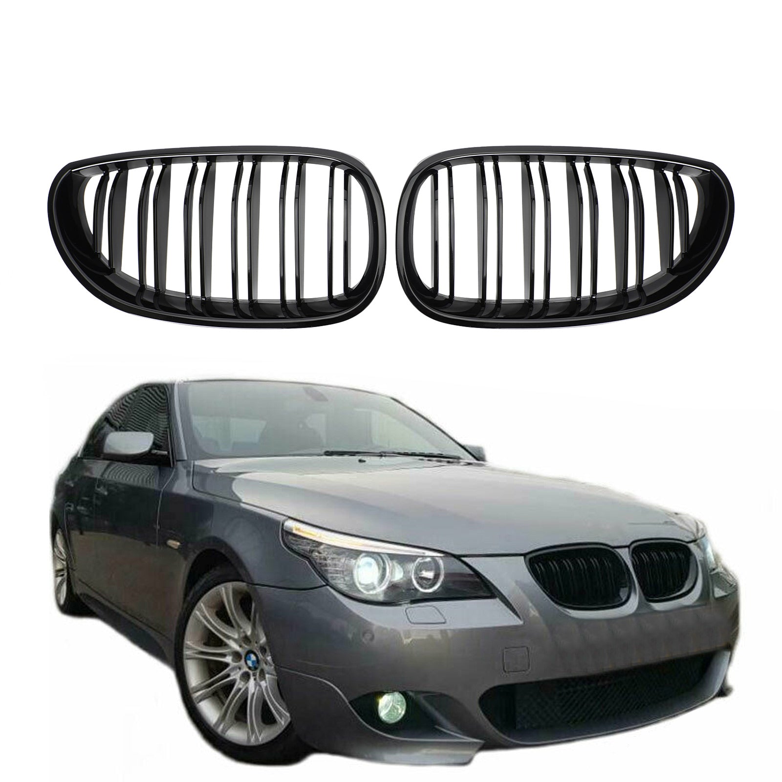 Front Bumper Grille For 2004-2009 BMW E60 E61 M5 520i 530i Glossy Black Generic